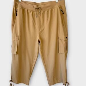 Soothfeel Capri Cargo High Waist Hiking Pants Travel Lightweight Size XXL Khaki